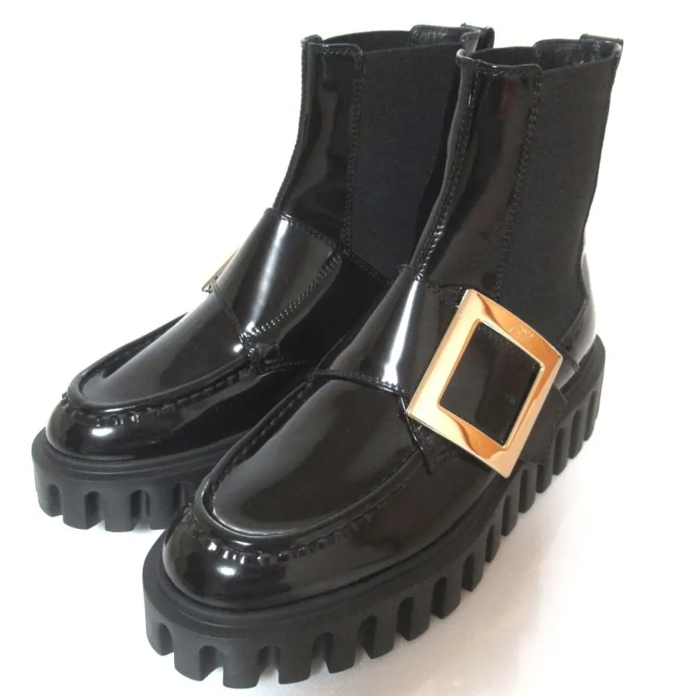 ROGER VIVIER ロジェヴィヴィエ 現行モデル Viv'Go-Thick メタルバックル チェルシー アンクルブーツ 38 25cm相当 ブラック
