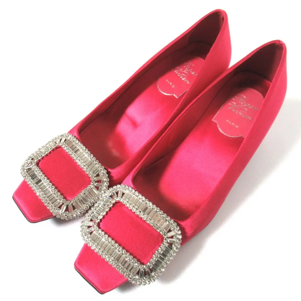 Roger Vivier ロジェヴィヴィエ ベルヴィヴィエ トランペット ビジューモチーフ サテン パンプス 34.5サイズ 21.5cm相当 ピンク