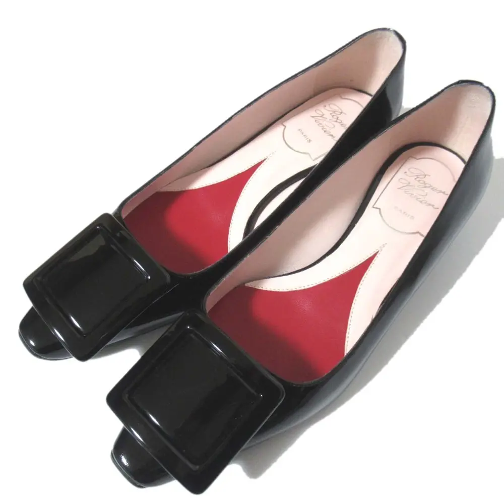 Roger Vivier ロジェヴィヴィエ ストラスバックル ジュエルヒール パテントレザー バレリーナ パンプス 35.5 22.5cm ブラック