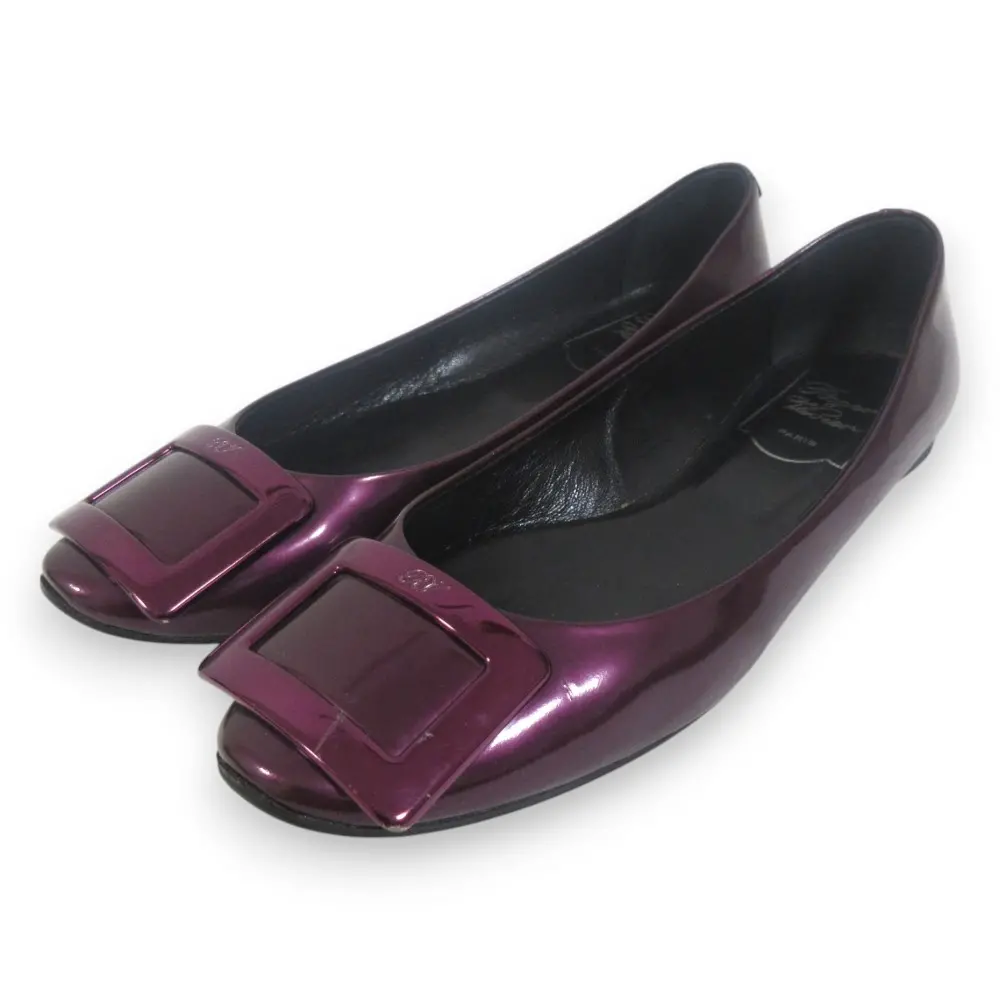 Roger Vivier ロジェヴィヴィエ スクエアバックル バレリーナ パテントレザー フラットパンプス 36.5 約23.5cm パープル