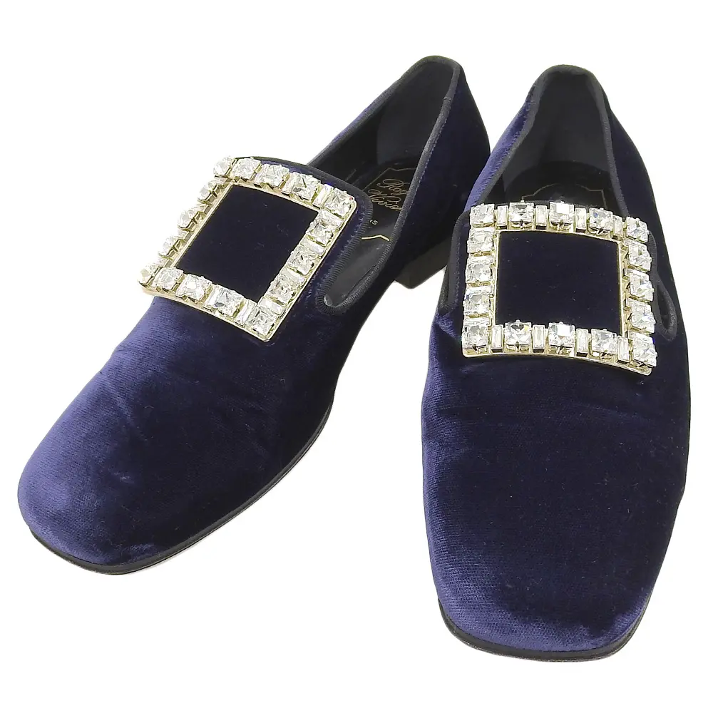 Roger Vivier ロジェヴィヴィエ ビジュー ストラスバックル ベロア フラットシューズ オペラパンプス 36 1/2 23.5cm パープル