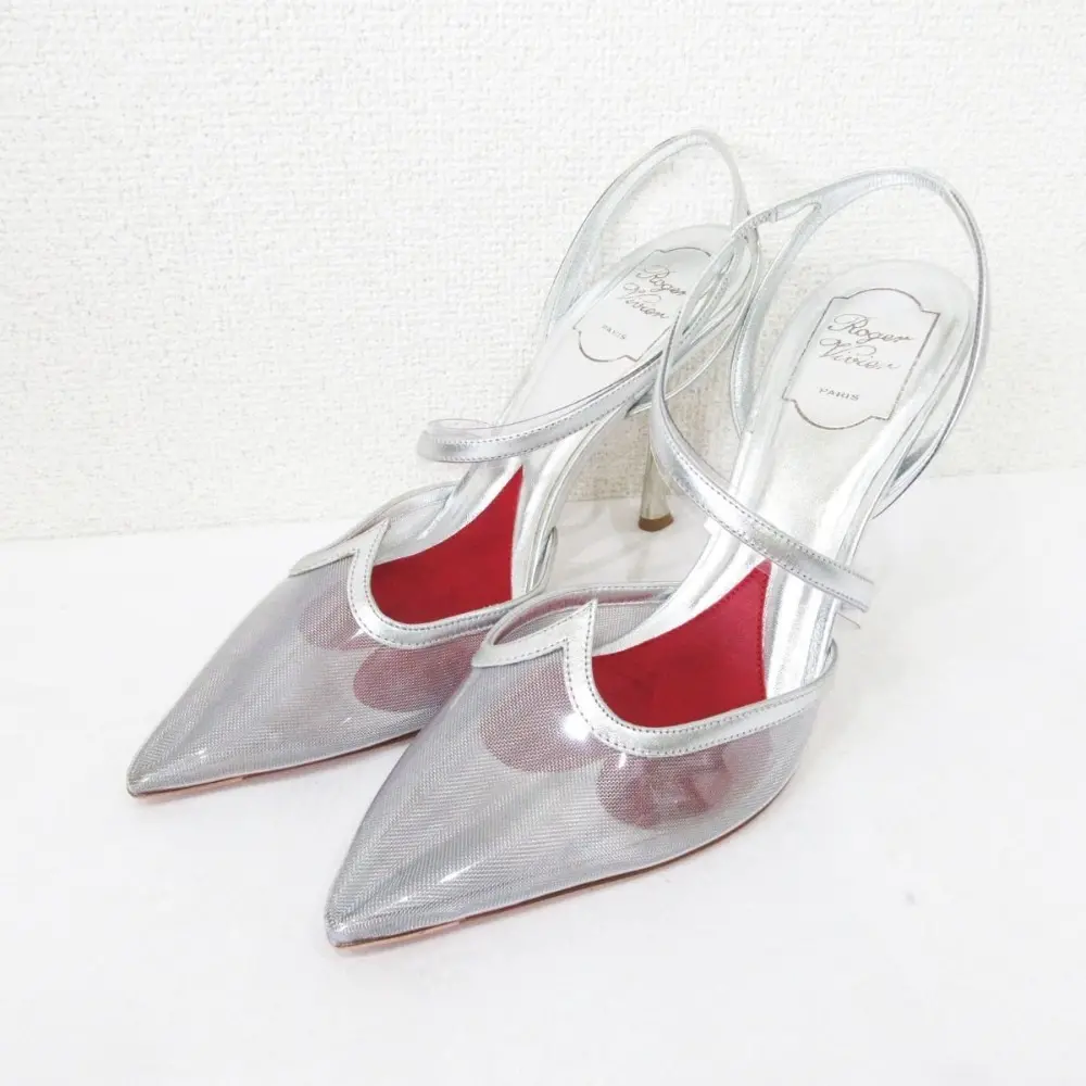23SS Roger Vivier ロジェヴィヴィエ I Love Vivier クリア ポインテッドトゥ ストラップ パンプス サイズ40 約27cm シルバー