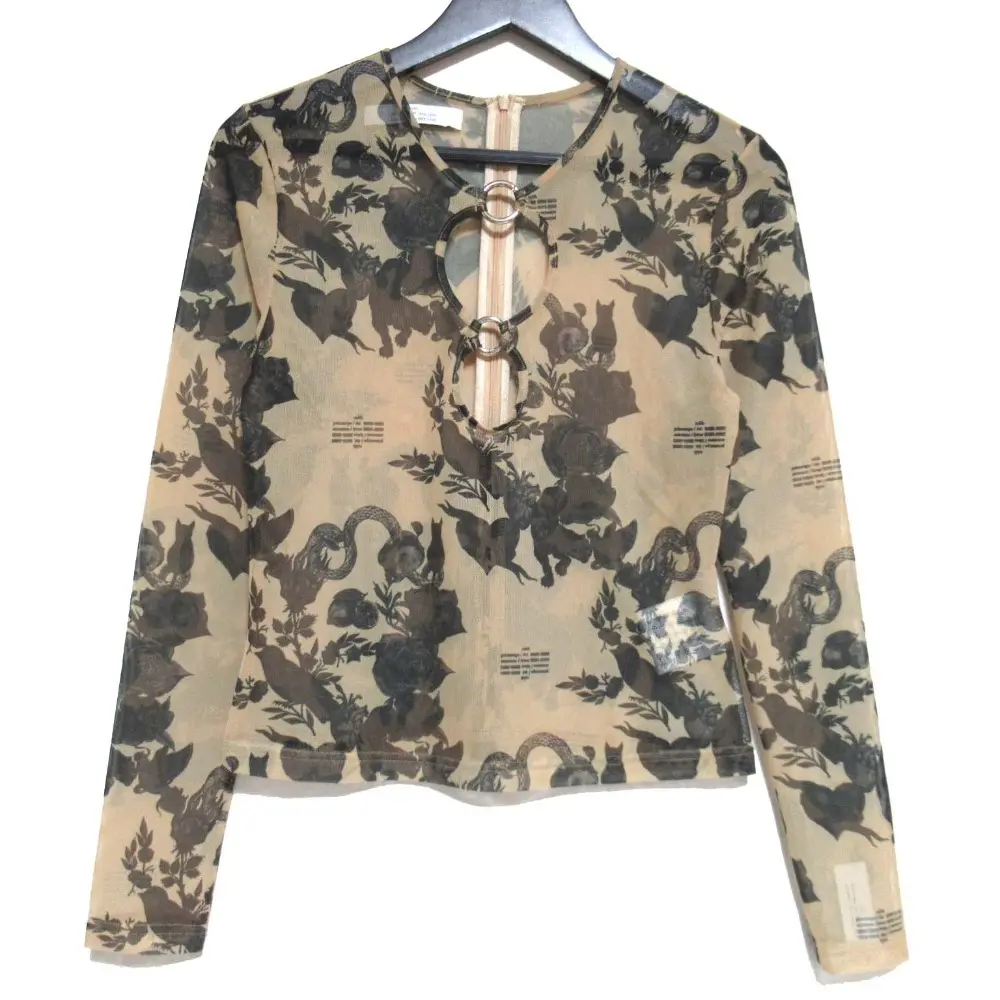 Rokh ロク JERSEY TOP W/ METAL HOOPS ロングスリーブ オーガンジー カットソー R0CA258 F36 ベージュ×ブラック