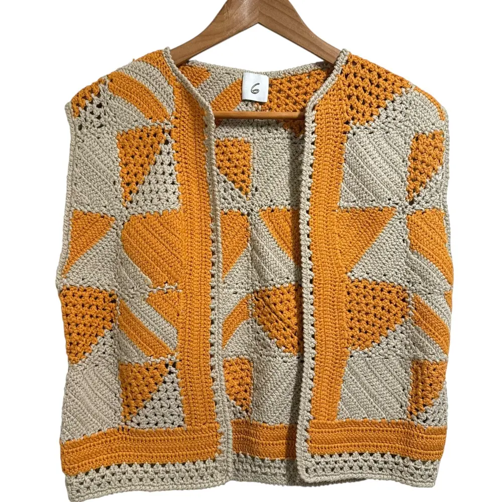 6(ROKU) BEAUTY & YOUTH ロク ビューティー＆ユース KIKALINE VEST クロシェ編み ニット ベスト ベージュ×オレンジ