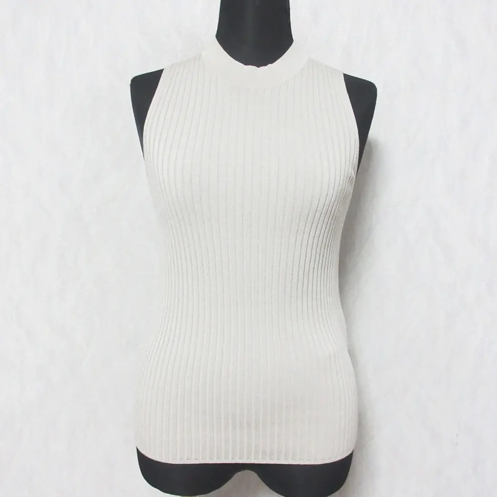 S MAX MARA エスマックスマーラ ハイネック ノースリーブ プルオーバー リブニット カットソー セーター XS ベージュ