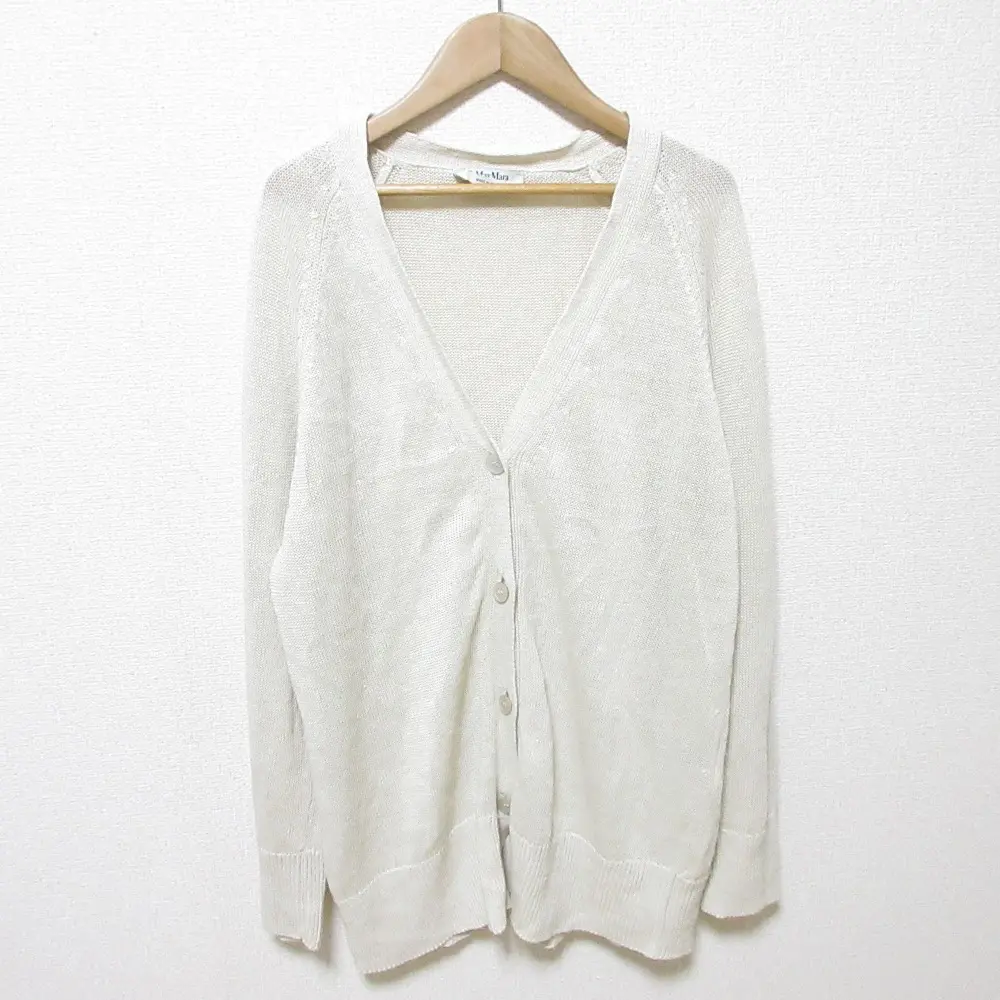 S Max Mara エスマックスマーラ リネン100％ 長袖 Vネック ニットカーディガン M ベージュ