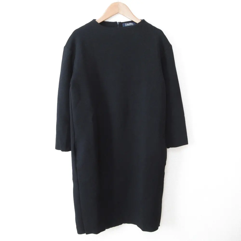S Max Mara エスマックスマーラ 長袖 ひざ丈 Iライン ジャージーワンピース ドレス M ブラック