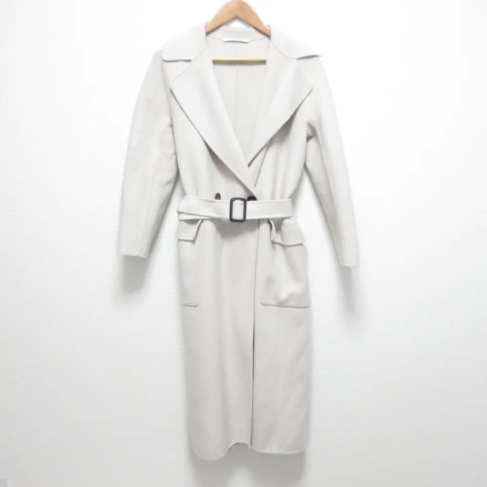 S MaxMara エス マックスマーラ POLY ベルト付き ウール ロングコート サイズ36 ライトベージュ