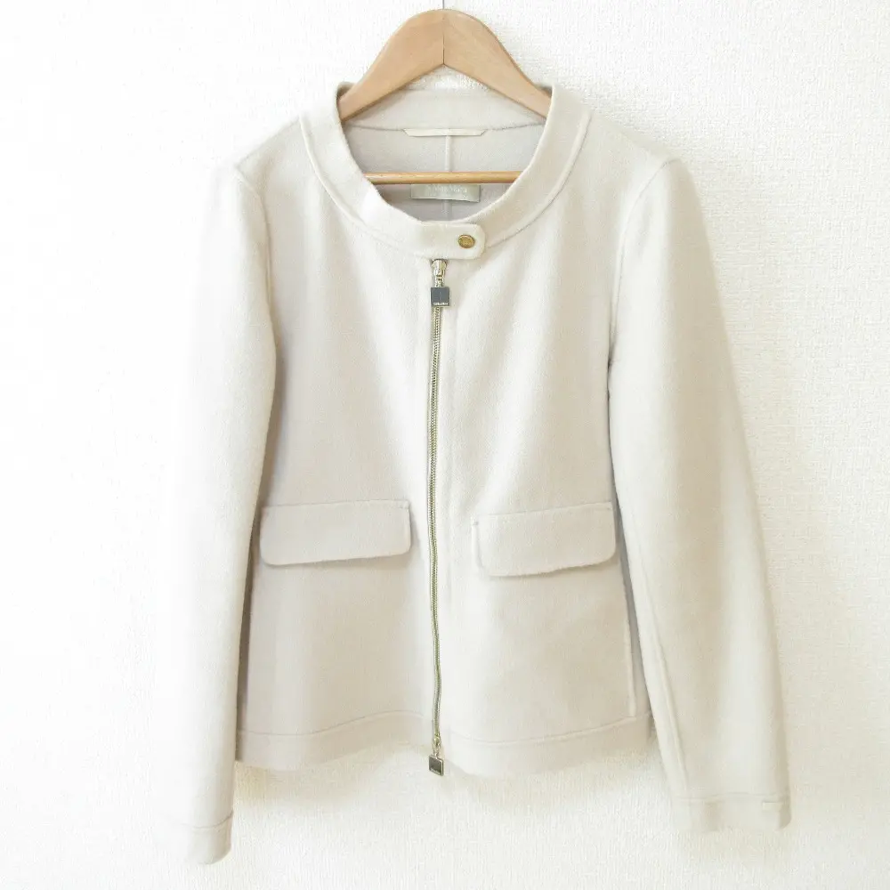 S MaxMara エスマックスマーラ アンゴラブレンド ダブルジップ ノーカラージャケット ブルゾン 38 ベージュ