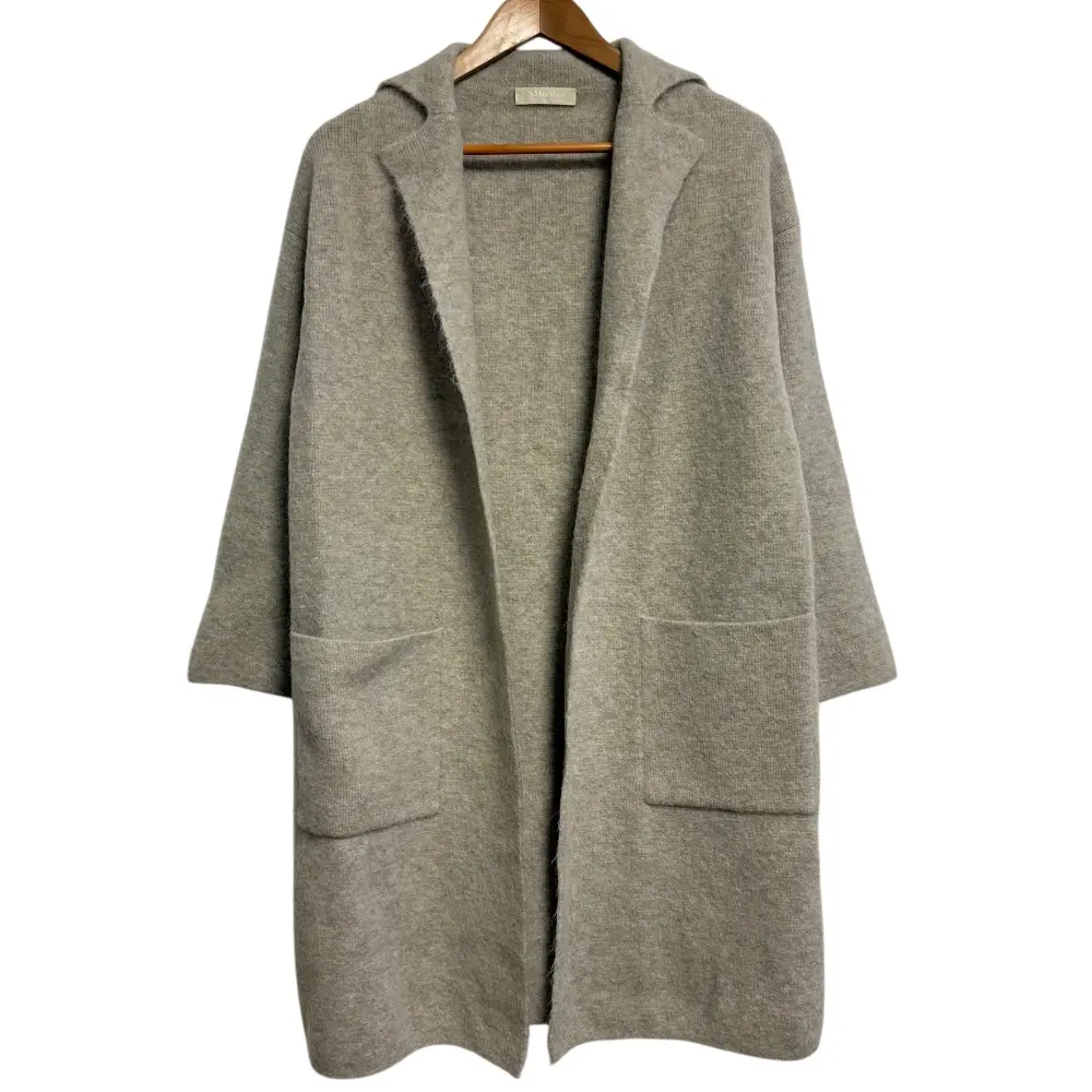 S Max Mara エスマックスマーラ モヘヤ ストレッチ オープンフロント ロングカーディガン ニットガウンコート S グレージュ