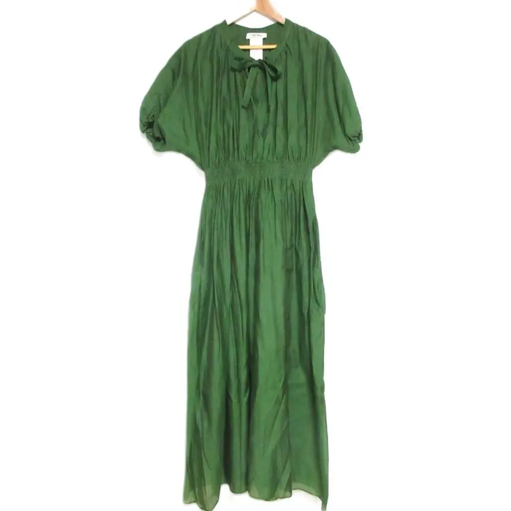 22SS 'S Max Mara エスマックスマーラ パフスリーブ ウエストギャザー リボンタイ ワンピース ドレス I40サイズ グリーン