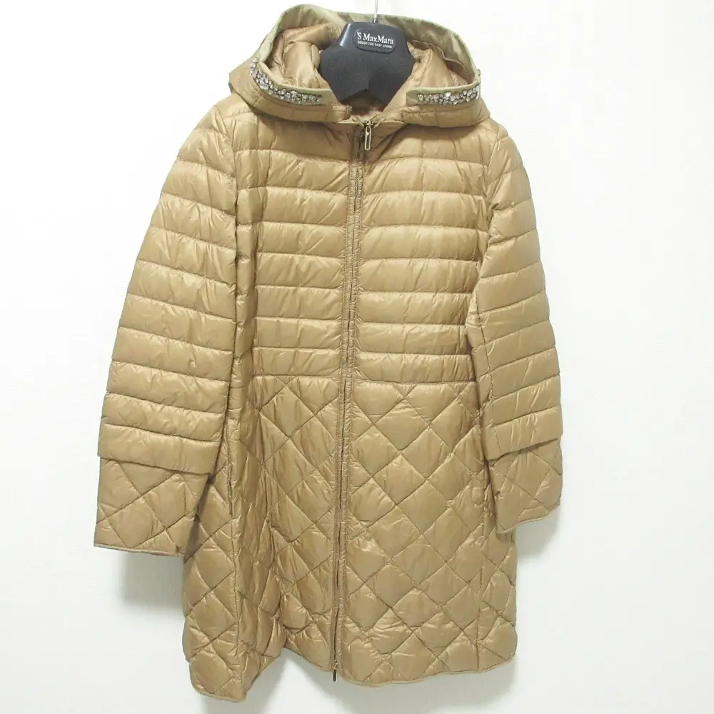 S Max Mara エスマックスマーラ THE CUBE ビジュー装飾 ナイロン キルティング ダウンコート 948619865 42 キャメル