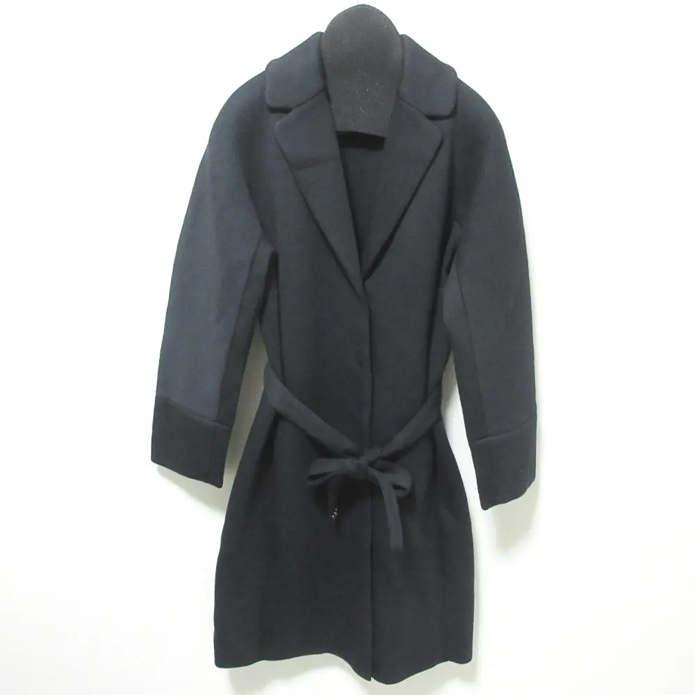 S Max Mara エスマックスマーラ ストレッチ ネオプレーン ベルテッド チェスターコート S ネイビー