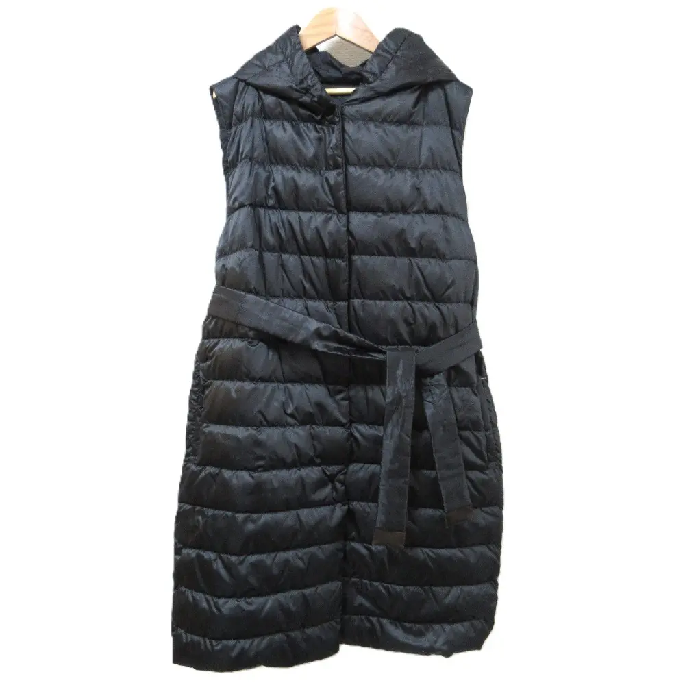 ’S MaxMara エスマックスマーラ The Cube リバーシブル フード付き ロングダウンベスト ジレ 大きいサイズ 50 ブラック