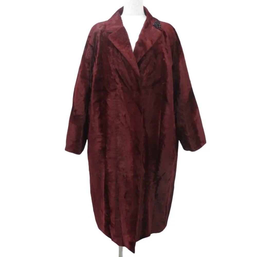 'S Max Mara エスマックスマーラ ビジューブローチ付き ビロード ロングコート 50 レッド 