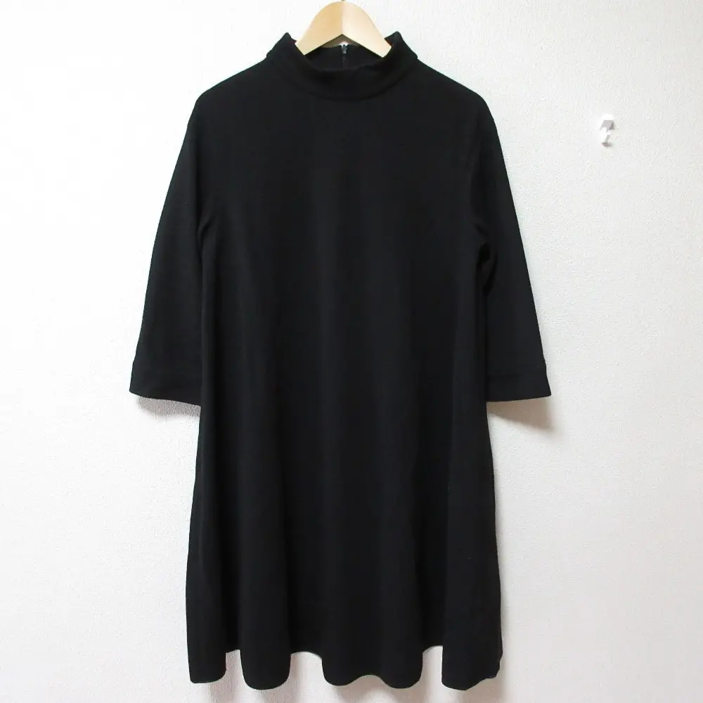 'S Max Mara エスマックスマーラ バックジップ ハイネック ウール 七分袖 ひざ丈 フレアワンピース サイズM ブラック