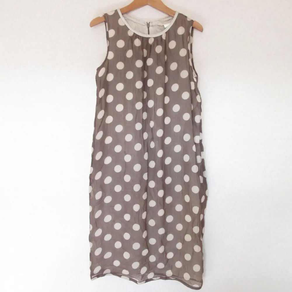 S MaxMara エスマックスマーラ ドット柄 シルクブレンド ノースリーブ ひざ丈 Iライン ワンピース 36 ブラウン