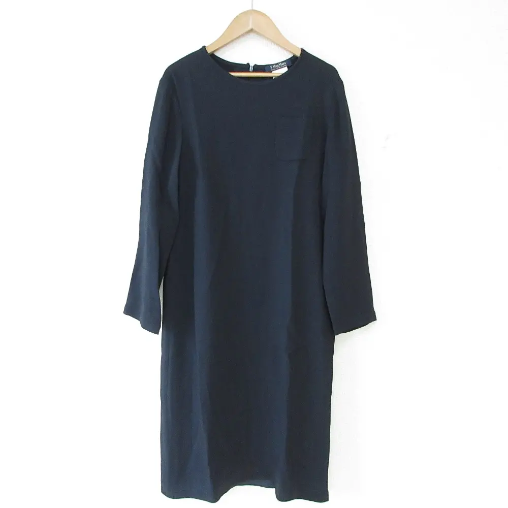 'S Max Mara エスマックスマーラ 長袖 Iライン ロングワンピース 40 ネイビー