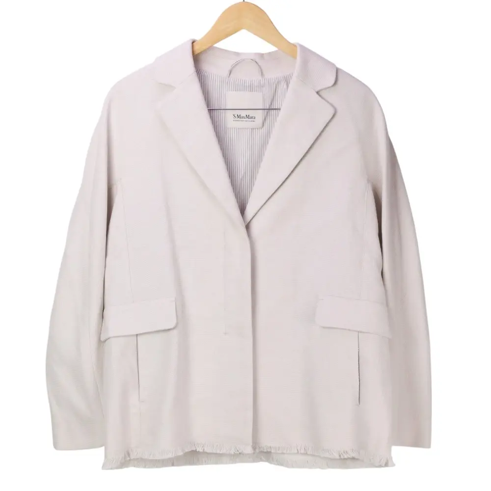 22SS 'S Max Mara Sマックスマーラ リネンブレンド 裾フリンジ シングル ジャケット 42 ベージュ