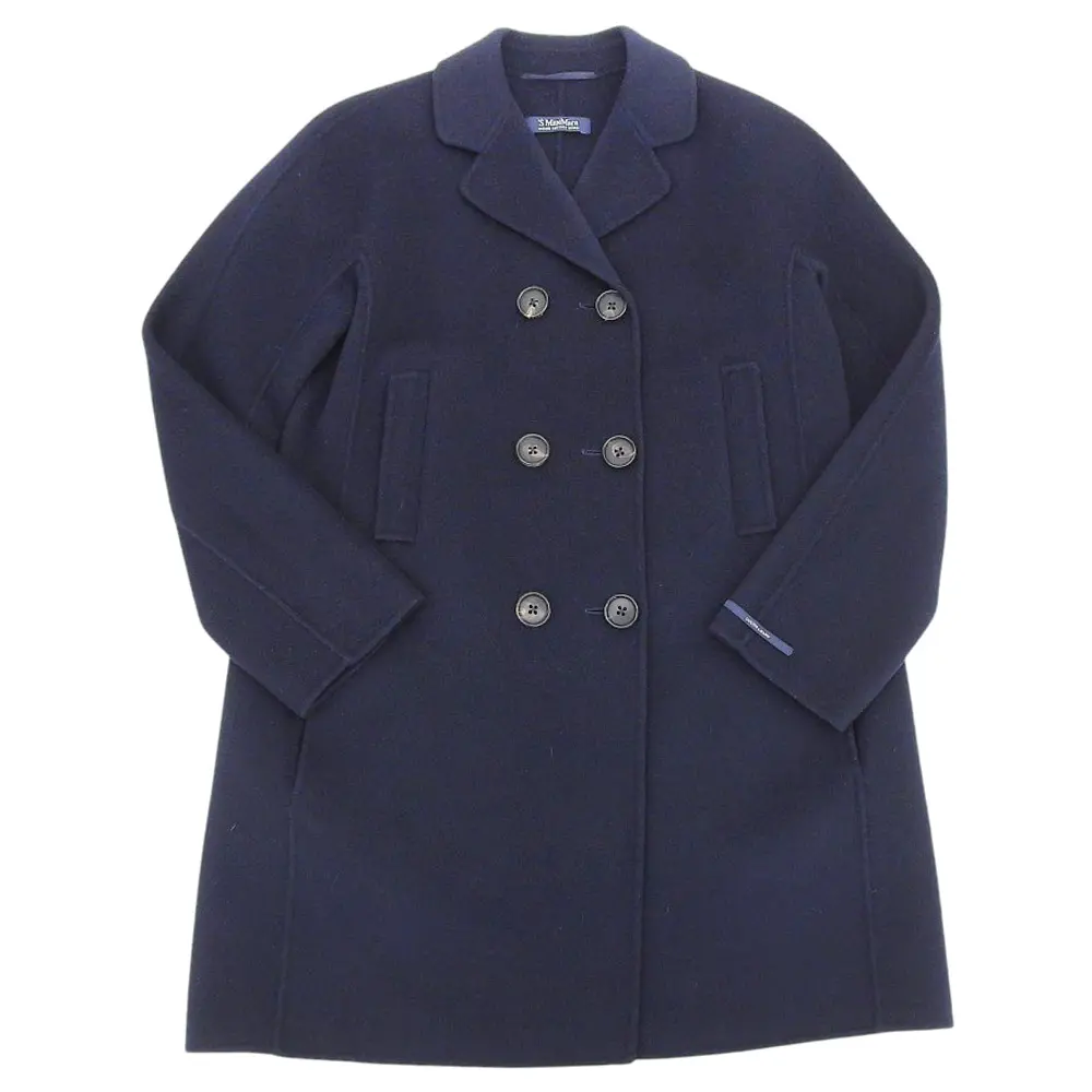S Max Mara エスマックスマーラ ウール ダブルブレスト チェスターコート 40 ネイビー