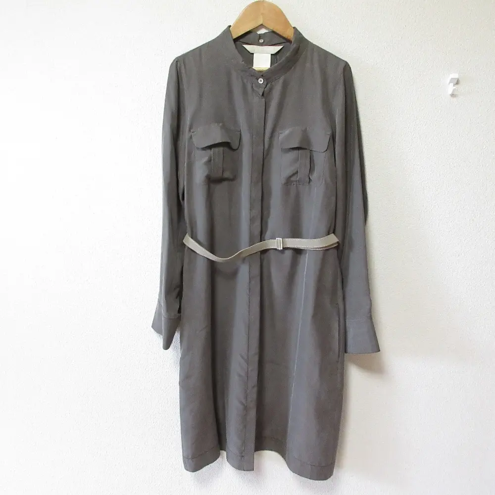 'S Max Mara エスマックスマーラ シルク100％ 長袖 ひざ丈 ベルト付き シャツワンピース 36 グレー