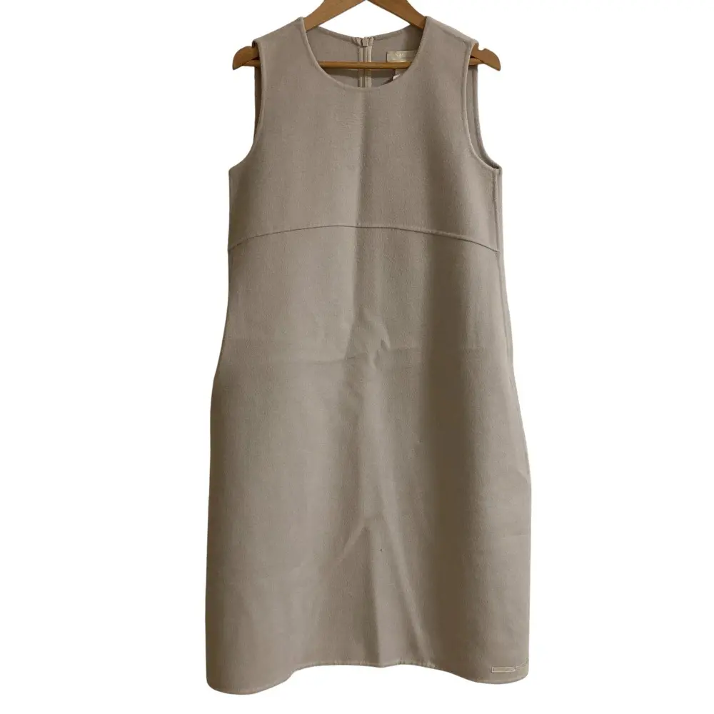 S 'Max Mara エスマックスマーラ CUCITO A MANO ノースリーブ ウール ワンピース サイズ34 グレージュ