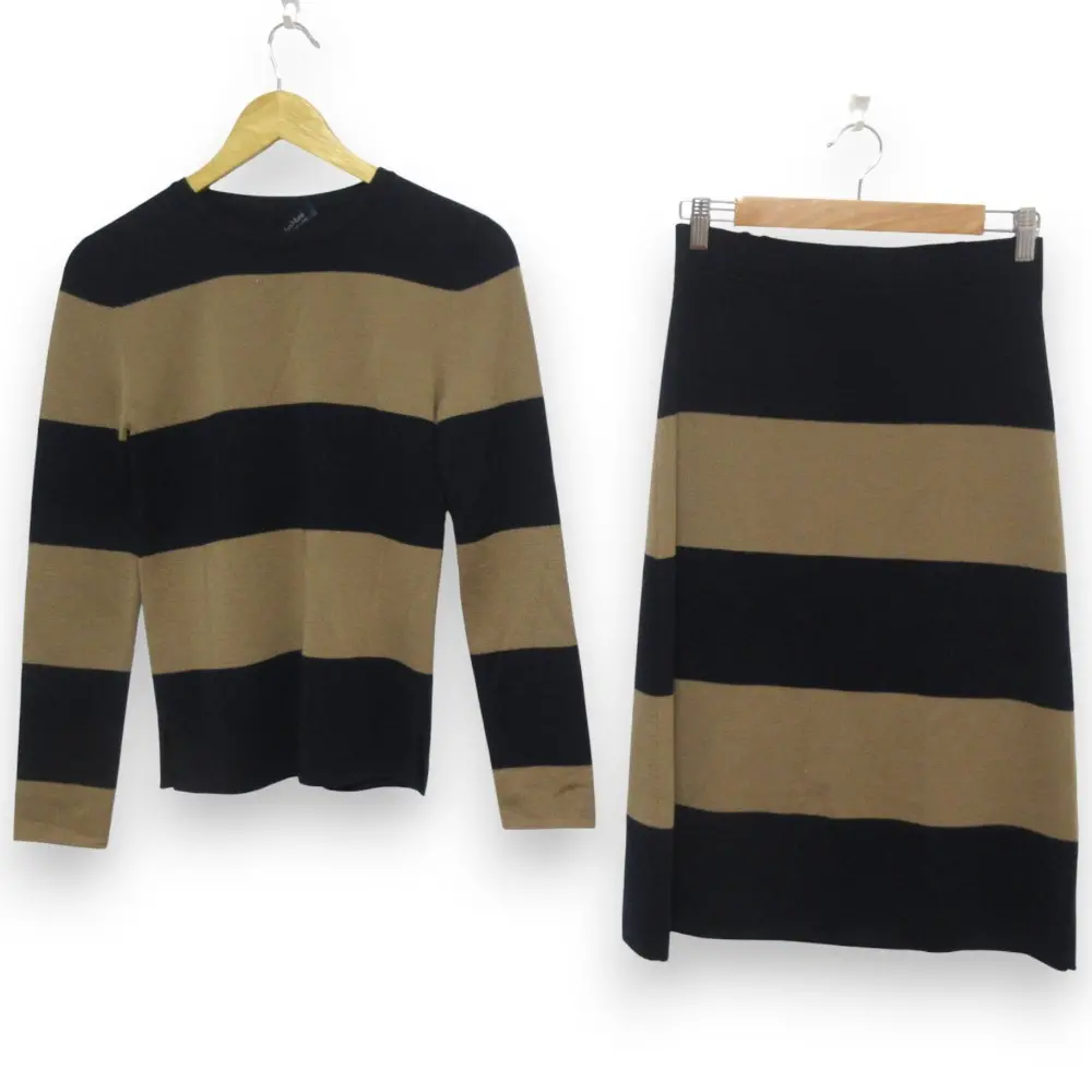 S Max Mara エスマックスマーラ ワイドボーダー ニット プルオーバー+スカート セットアップ Mサイズ ネイビー×ブラウン