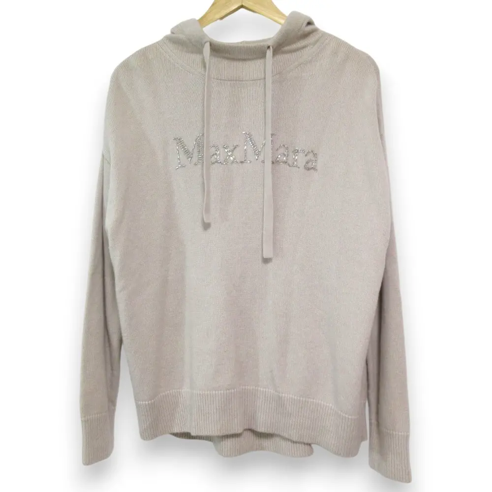 24AW 'S Max Mara エスマックスマーラ  ビジューロゴ カシミヤブレンド ウール ニットパーカー Lサイズ ベージュ