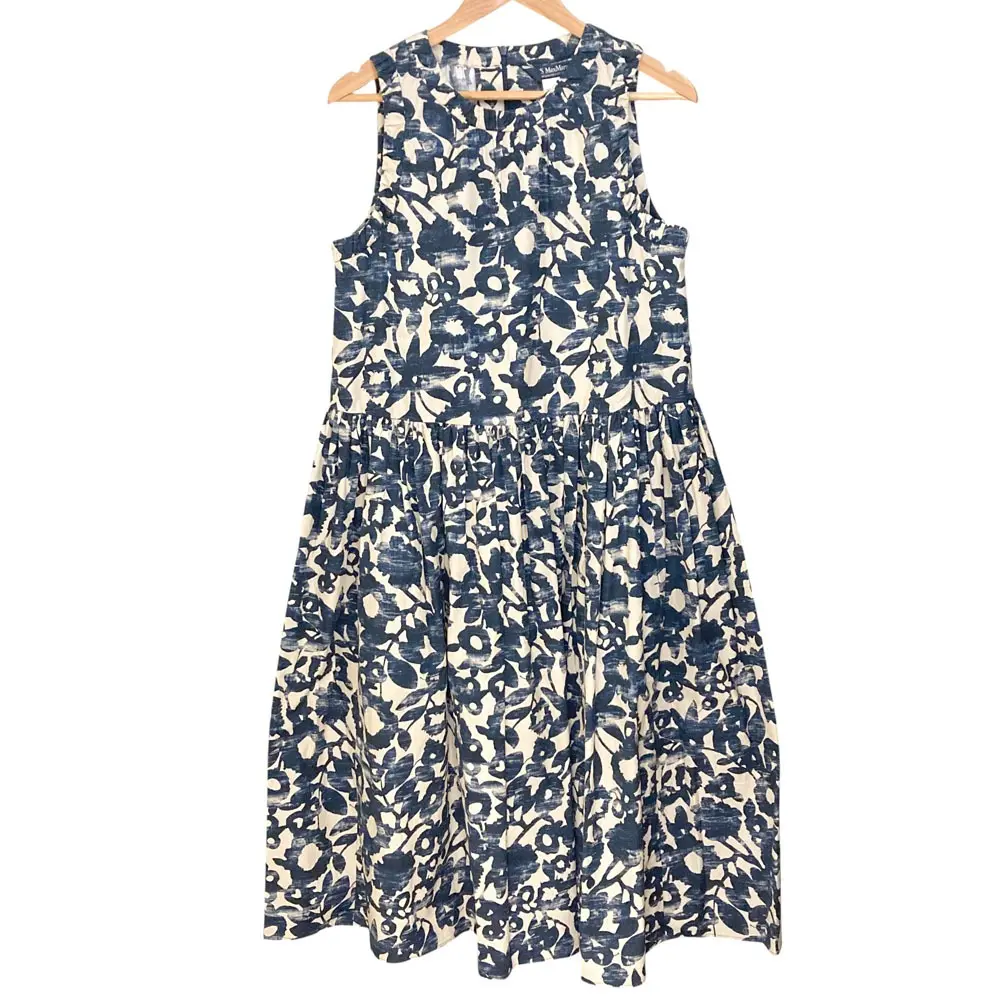 25SS S Max Mara エスマックスマーラ ベルト付き フラワープリント ノースリーブドレス ワンピース 25192210436 44 ネイビー