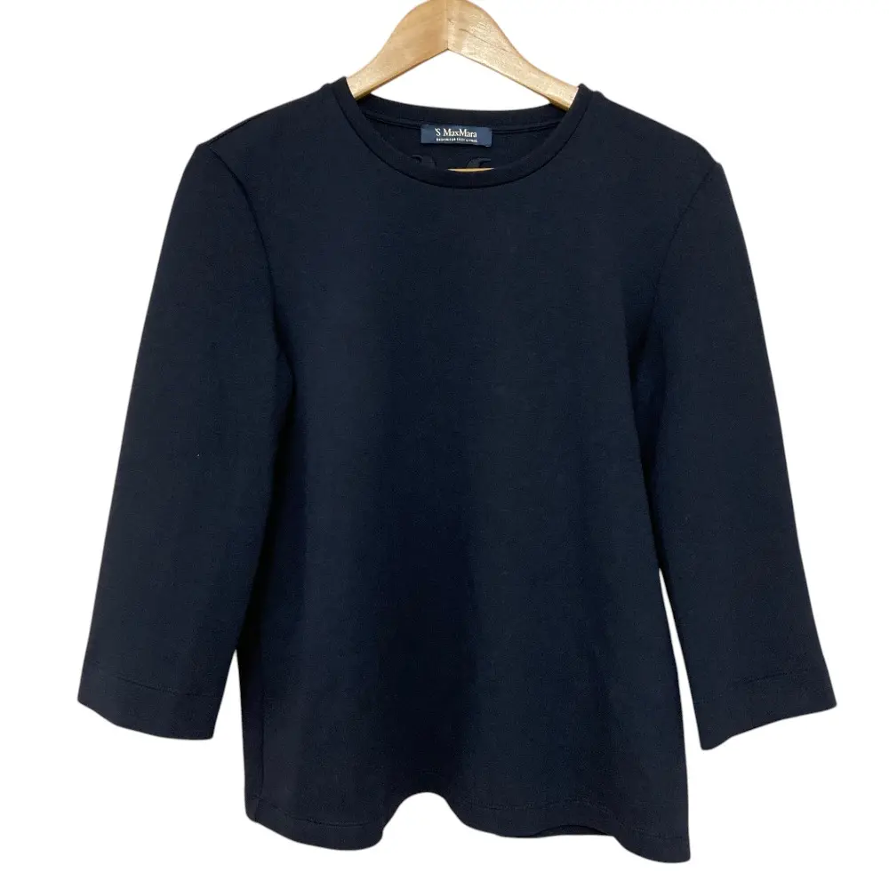 25SS S Max Mara エスマックスマーラ クルーネック 七分袖 Tシャツ カットソー 2519971021 サイズL ネイビー