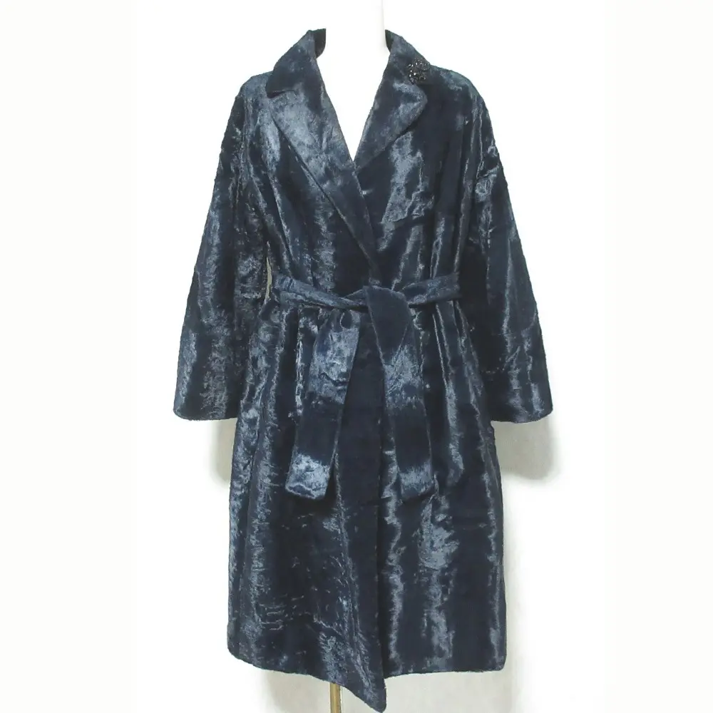 'S Max Mara エス マックスマーラ ビジュー装飾 エコファーベルテッドコート 949601836 サイズ38 ネイビー