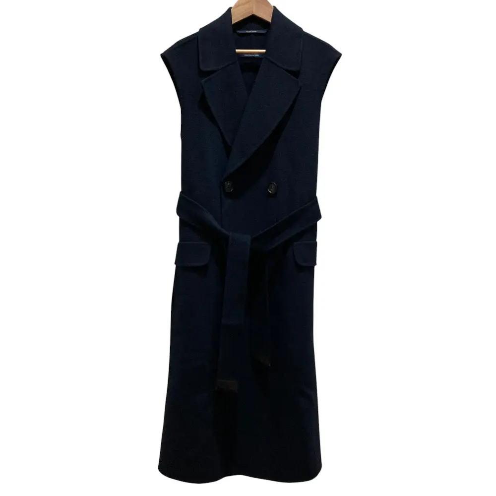 S Max Mara エスマックスマーラ ウールリバー ノースリーブ ベルテッドコート サイズ40 ネイビー