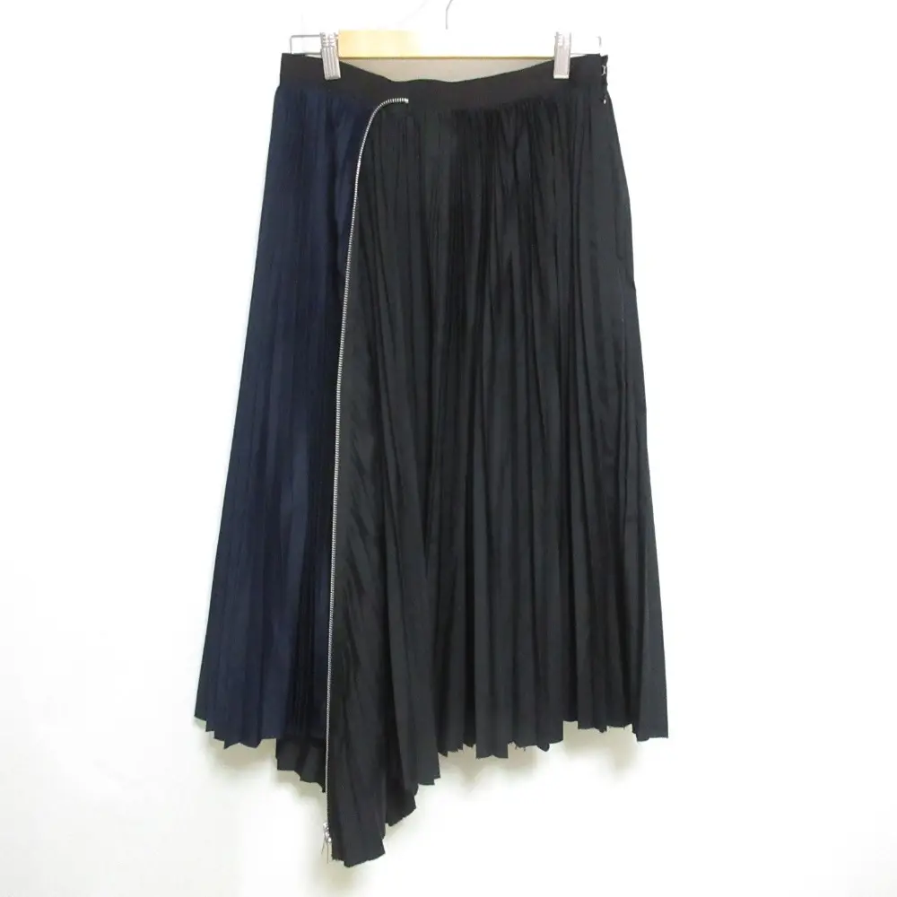 24SS sacai サカイ Cotton Poplin Zipper Skirt アコーディオンプリーツスカート SCW-086 2 ブラック×ネイビー