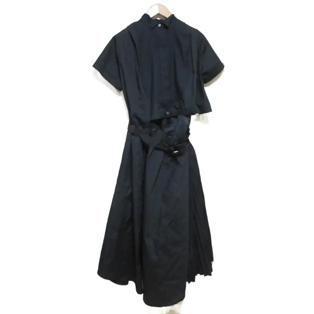 20SS sacai サカイ Cutaway Shirt Dress 半袖 キャミソール付き シャツドレス ワンピース 20-04882 サイズ1 ブラック