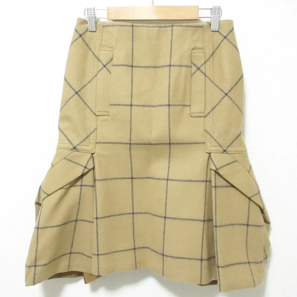 sacai サカイ サンプル品 チェック柄 ひざ丈 スカート キャメル