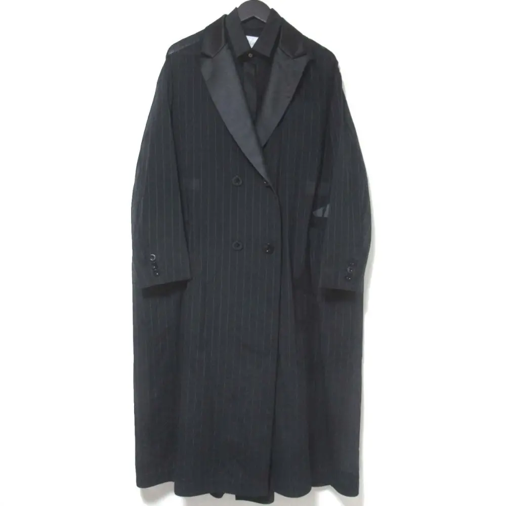 23SS Sacai サカイ Chalk Stripe Coat ピンストライプ柄 レイヤード デザイン ステンカラーコート 23-06537 2サイズ ブラック系