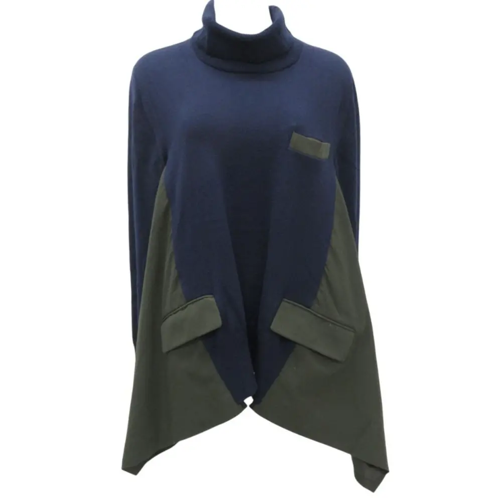 21AW sacai サカイ 長袖 ドッキング タートルネック ウールニット セーター 21-0566 サイズ2 ネイビー×カーキ