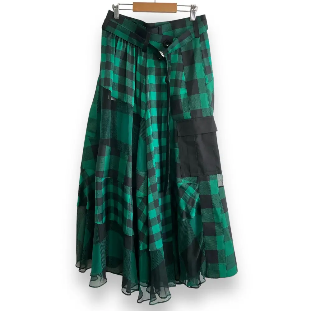 22SS sacai サカイ Buffalo Check Maxi Skirt チェック柄 マキシ丈 フレアスカート 22-05941 1 グリーン×ブラック