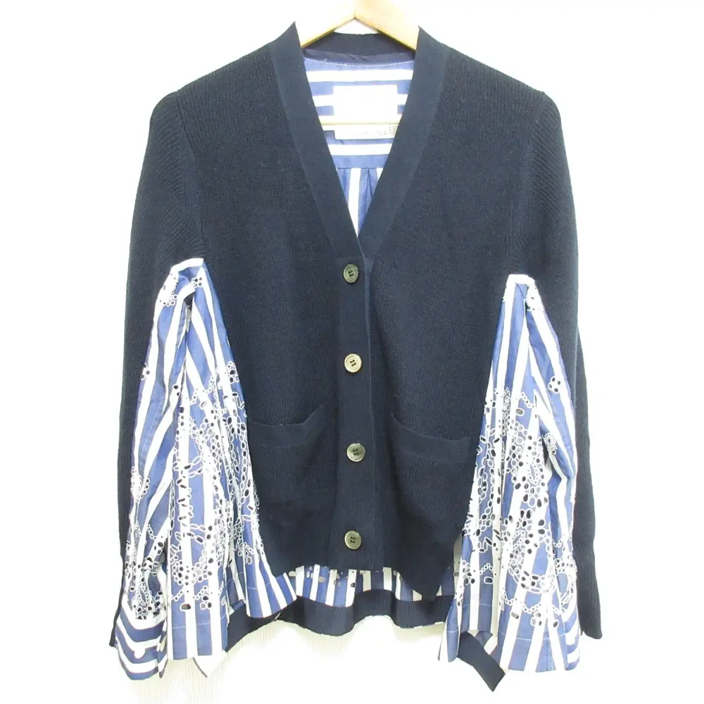 sacai サカイ 2021年モデル シャツドッキング ニット カーディガン 21-05699 サイズ1 ネイビー