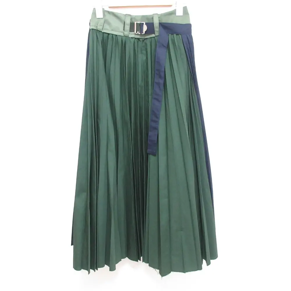 sacai サカイ Cotton Poplin Pleated Skirt マキシ丈 プリーツスカート 20-04887 サイズ1 カーキ×ネイビー