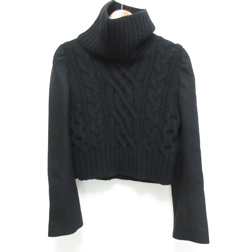 21AW Sacai サカイ Wool Melton x Knit Pullover ショート丈 長袖 ニットセーター スヌード付き 21-05774 サイズ2 ブラック