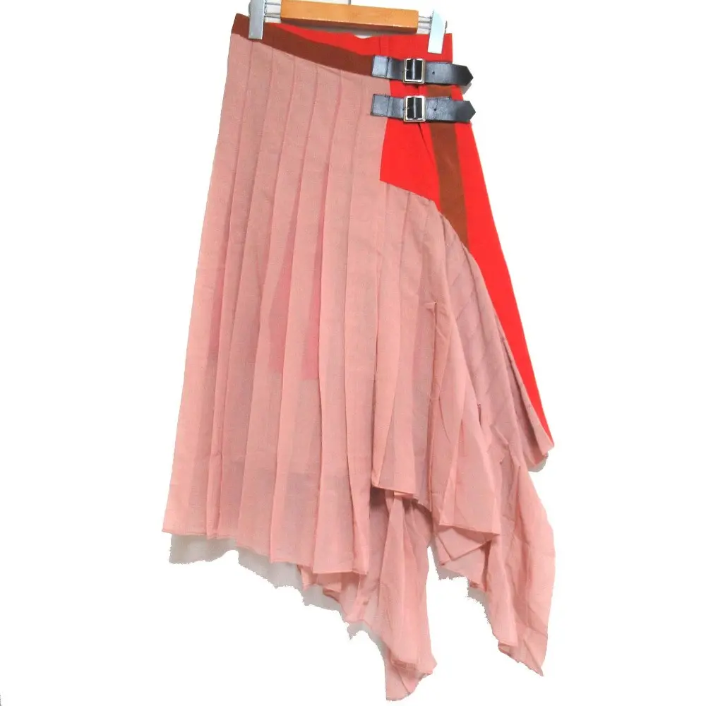 Sacai サカイ アシンメトリー ドッキング プリーツスカート 19-04402 0サイズ ピンク×オレンジ×ブラウン