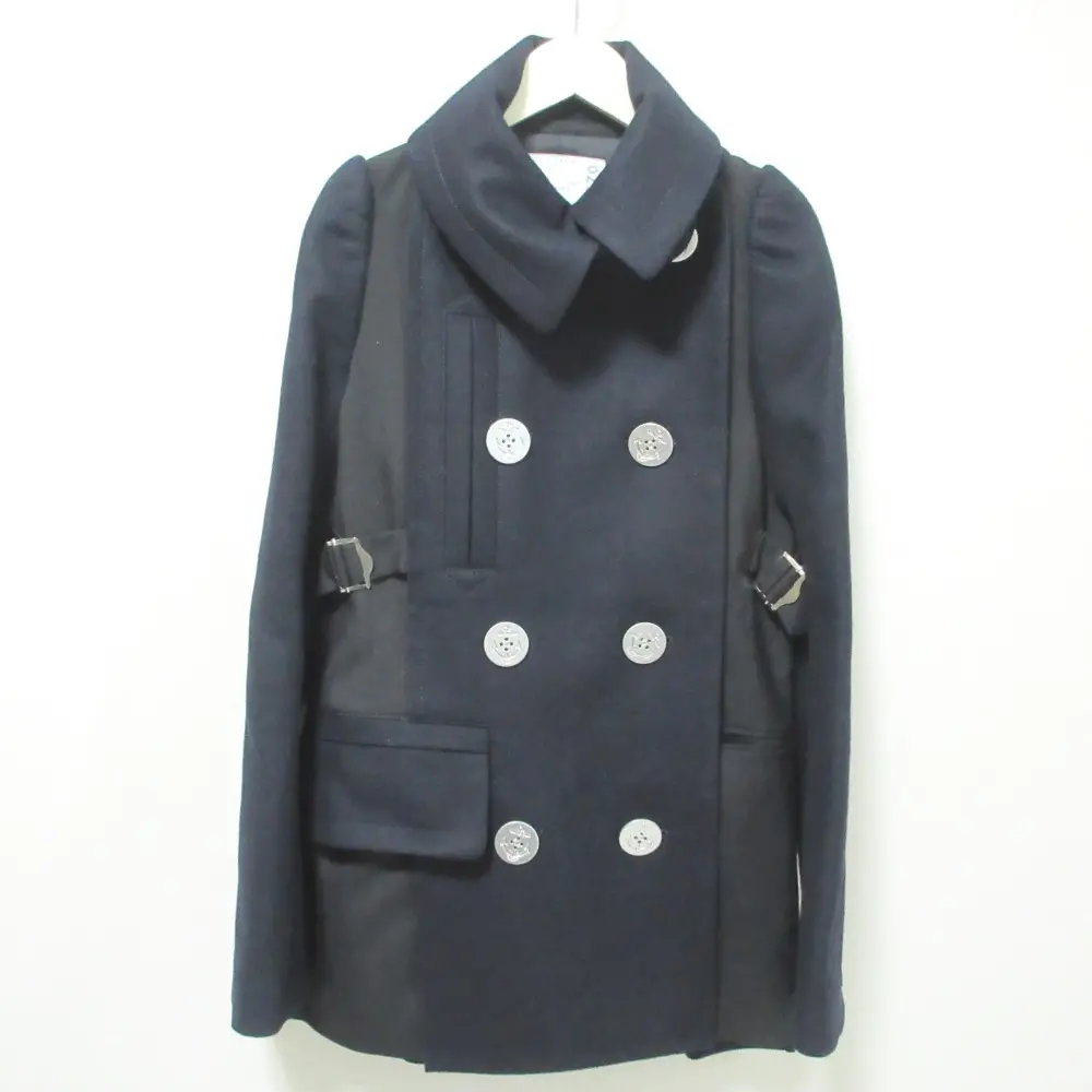 21AW sacai サカイ Nylon Twill Blouson Melton Jacket ドッキング Pコート ジャケット 21-05770 size2 ネイビー×ブラック