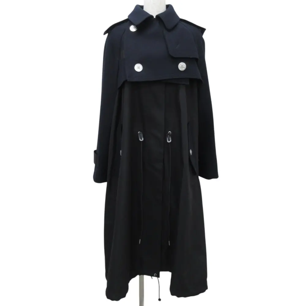 21AW sacai サカイ Wool Melton Coat ウールメルトン ドッキング トレンチコート 21-05722 サイズ2 ネイビー ブラック