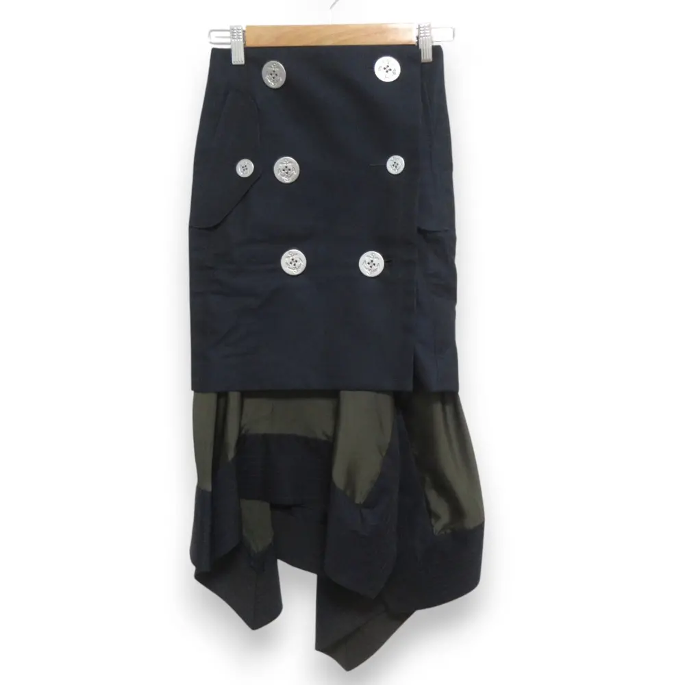 21AW sacai サカイ ダブルブレスト アシンメトリー ロングスカート 21-05855 サイズ0 ネイビー×カーキ