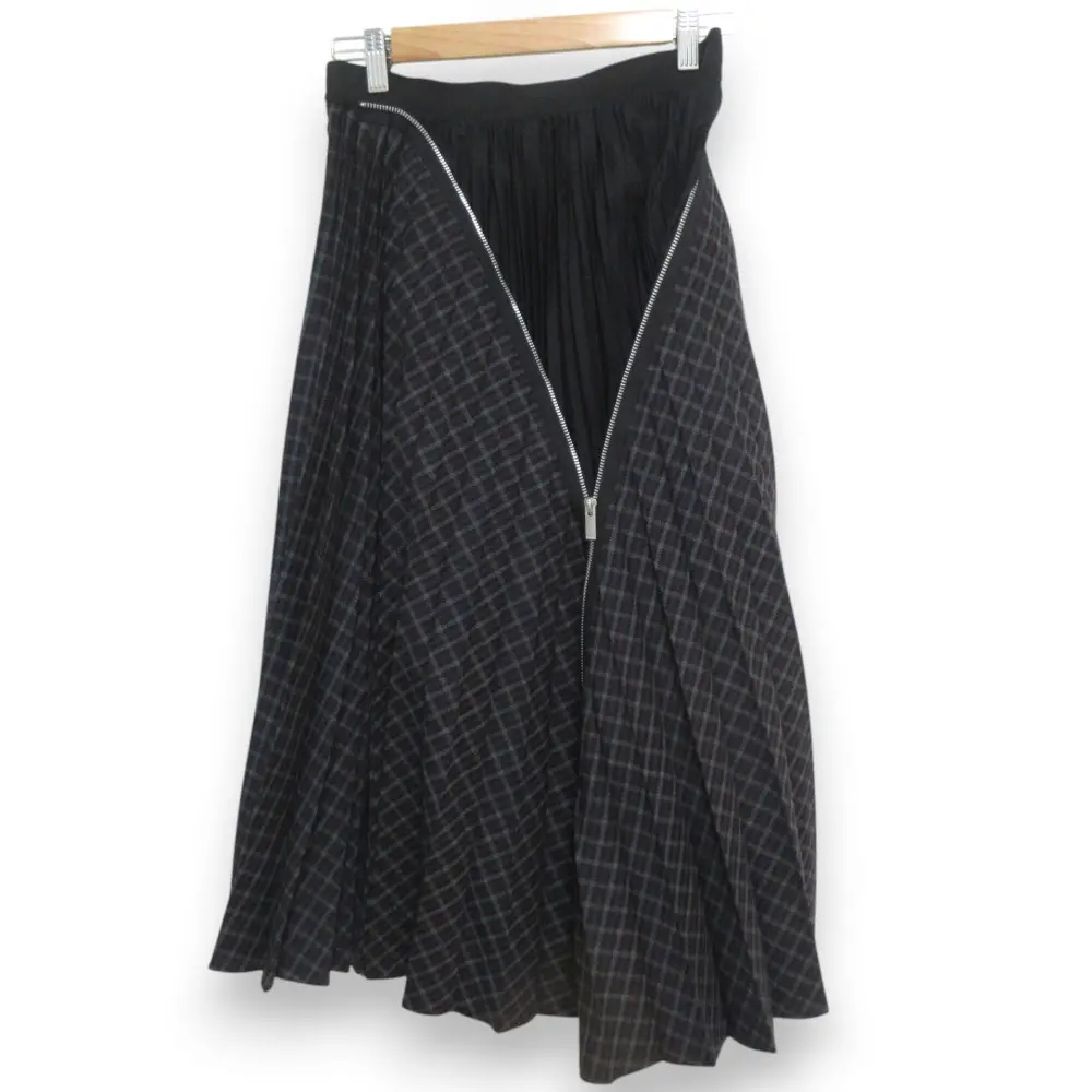 sacai サカイ Zip Detail Pleated Skirt ウールブレンド チェック柄 ジップデザイン ロング丈 プリーツスカート 19-04598 1 ブラック