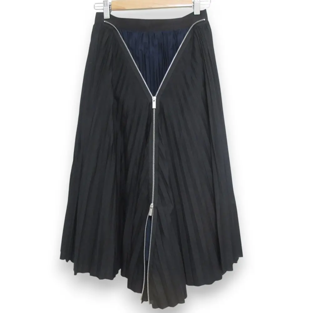 sacai サカイ Cotton Poplin Zipper Pleated Skirt フロントダブルジップ プリーツロングスカート SCW-057 サイズ1 ブラック
