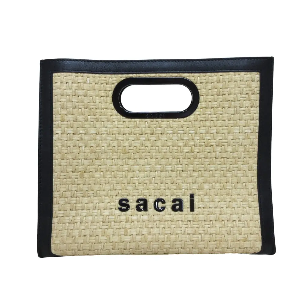 sacai サカイ  ラフィア ショッパー クラッチバッグ かごバッグ カットアウトハンドル ナチュラル ブラック