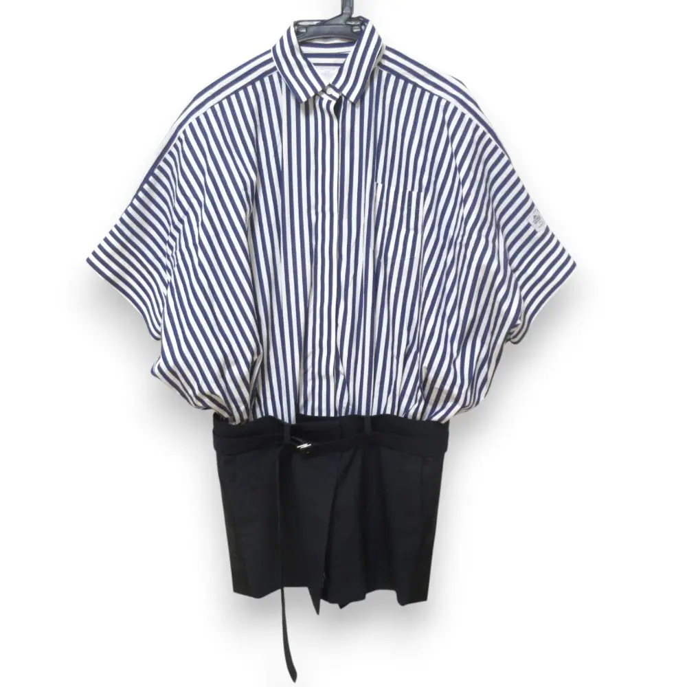 23SS sacai サカイ THOMAS MASON ハーフスリーブ ひざ丈 ドッキングシャツワンピース 23-06525 サイズ1 ネイビー ホワイト