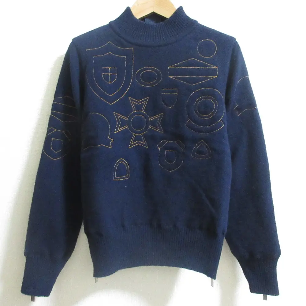 sacai サカイ サイドジップマルチエンブロイダリーニット モックネック 長袖 プルオーバー セーター 16-02824 サイズ1 ネイビー